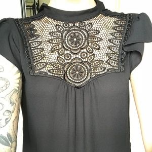 Black Express Blouse with Lace Front